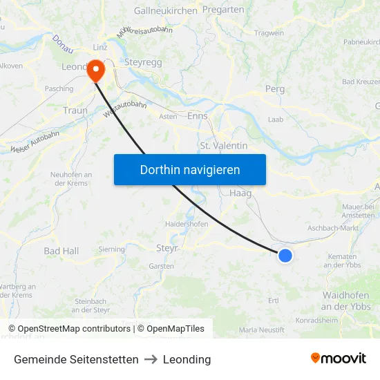 Gemeinde Seitenstetten to Leonding map