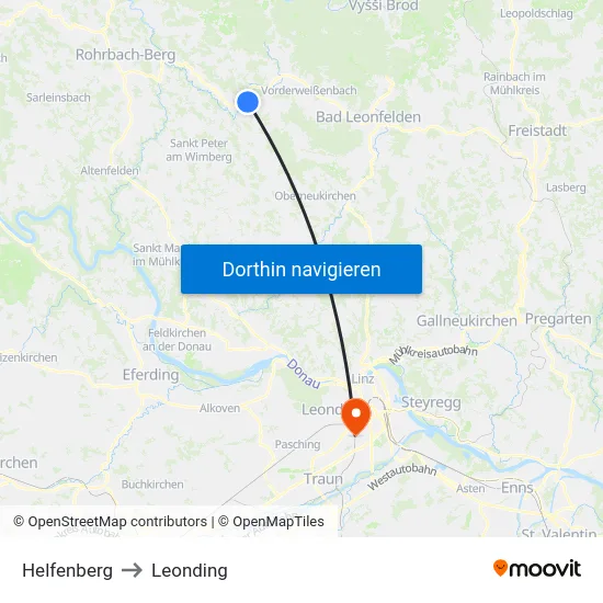 Helfenberg to Leonding map