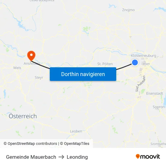 Gemeinde Mauerbach to Leonding map