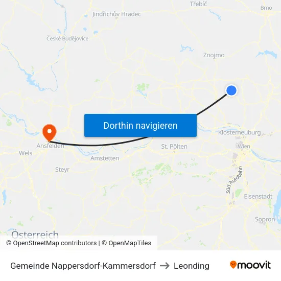 Gemeinde Nappersdorf-Kammersdorf to Leonding map