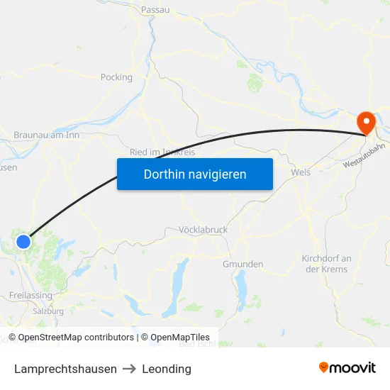 Lamprechtshausen to Leonding map