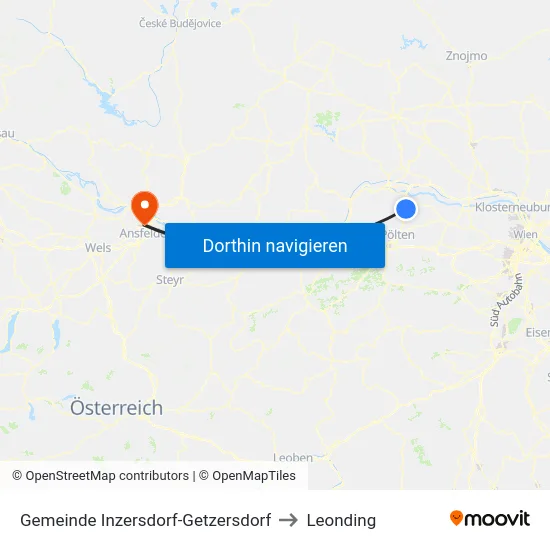 Gemeinde Inzersdorf-Getzersdorf to Leonding map