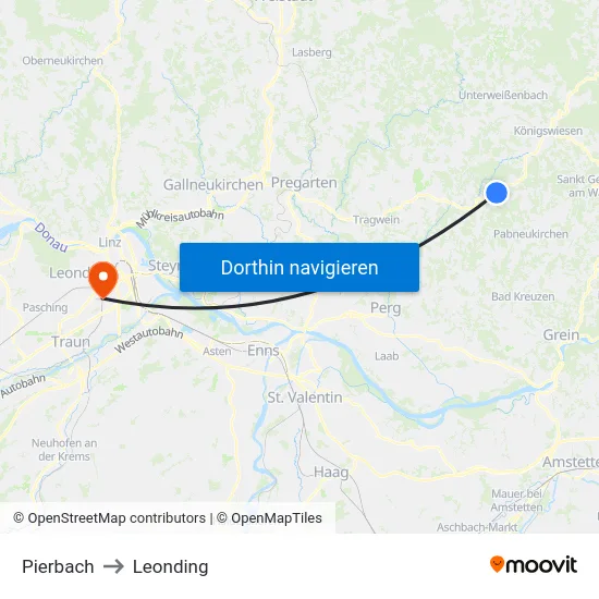 Pierbach to Leonding map