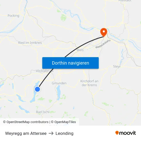 Weyregg am Attersee to Leonding map