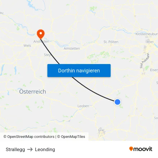 Strallegg to Leonding map