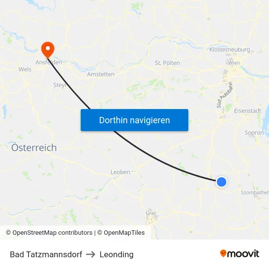Bad Tatzmannsdorf to Leonding map