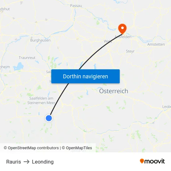 Rauris to Leonding map