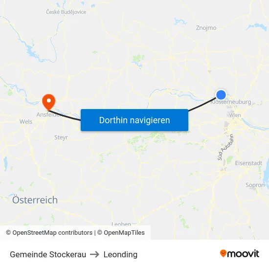 Gemeinde Stockerau to Leonding map