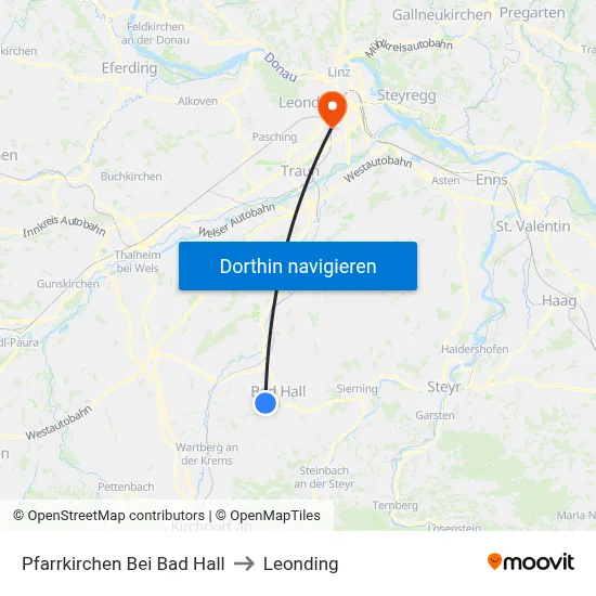 Pfarrkirchen Bei Bad Hall to Leonding map
