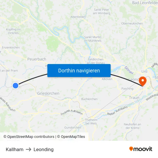 Kallham to Leonding map