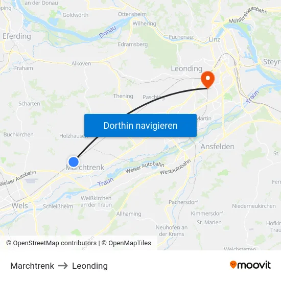 Marchtrenk to Leonding map