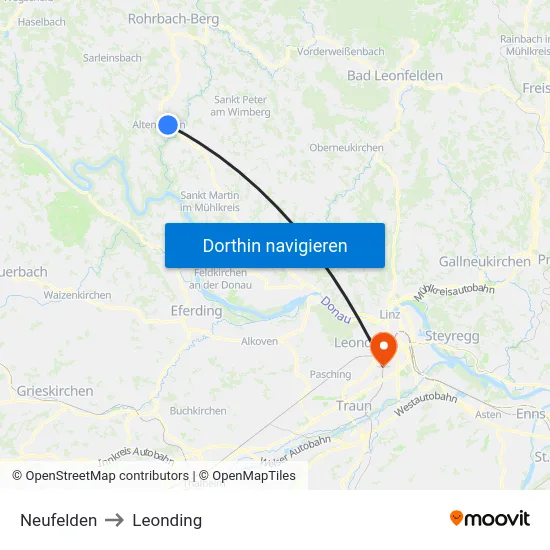 Neufelden to Leonding map