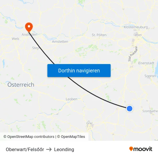 Oberwart/Felsőőr to Leonding map