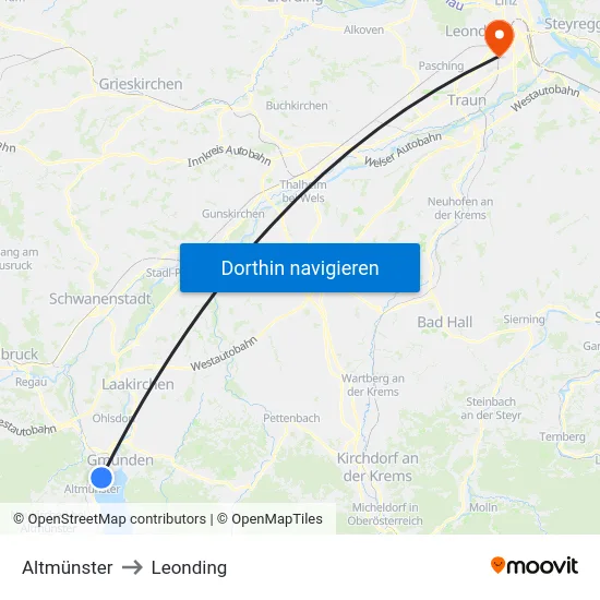 Altmünster to Leonding map
