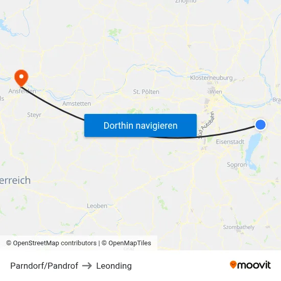 Parndorf/Pandrof to Leonding map