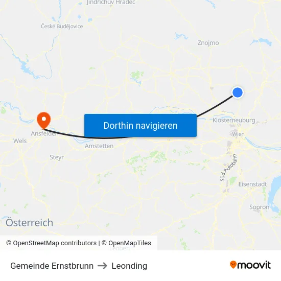 Gemeinde Ernstbrunn to Leonding map
