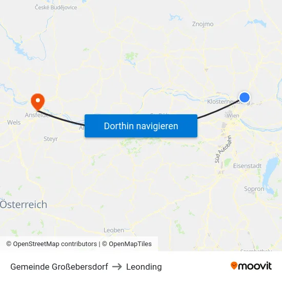Gemeinde Großebersdorf to Leonding map