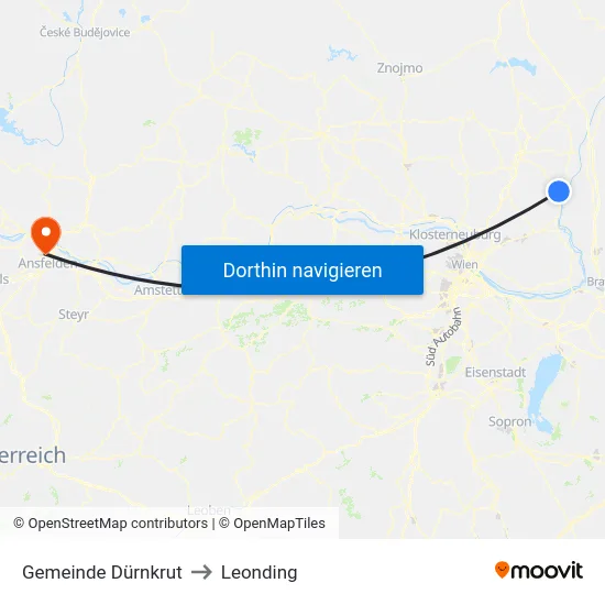Gemeinde Dürnkrut to Leonding map