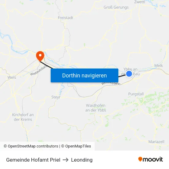 Gemeinde Hofamt Priel to Leonding map