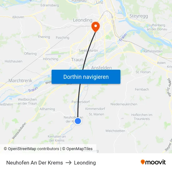 Neuhofen An Der Krems to Leonding map