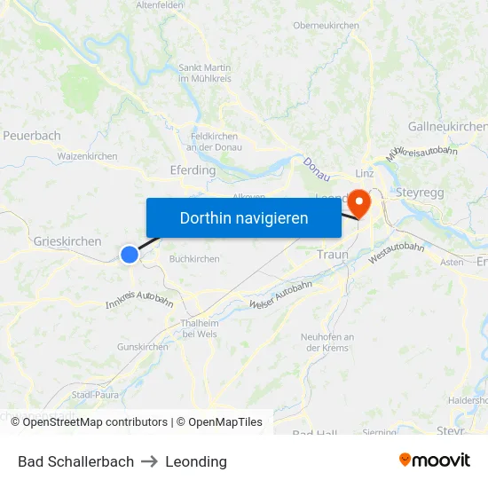 Bad Schallerbach to Leonding map