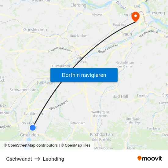 Gschwandt to Leonding map
