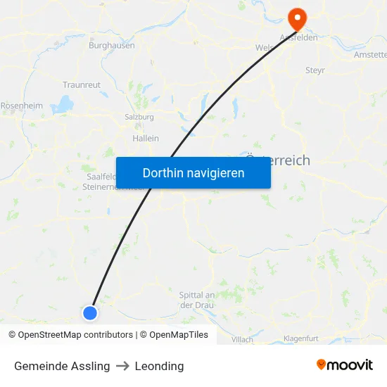 Gemeinde Assling to Leonding map
