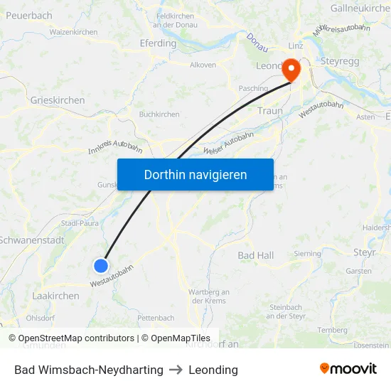 Bad Wimsbach-Neydharting to Leonding map