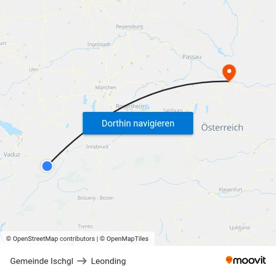 Gemeinde Ischgl to Leonding map