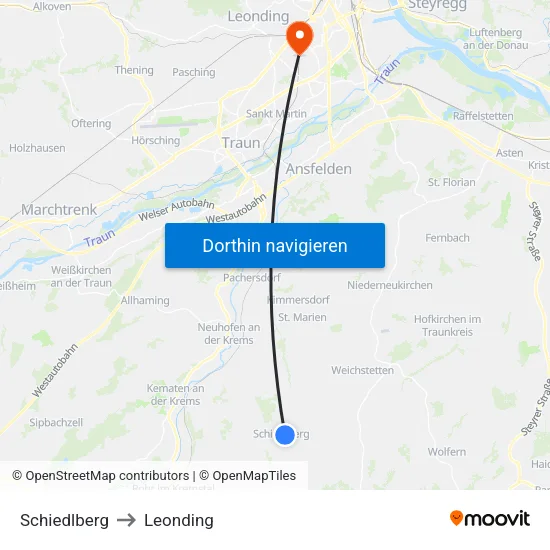 Schiedlberg to Leonding map