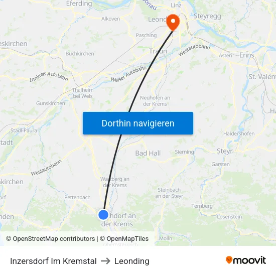 Inzersdorf Im Kremstal to Leonding map