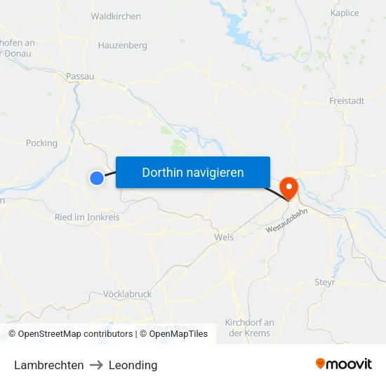 Lambrechten to Leonding map