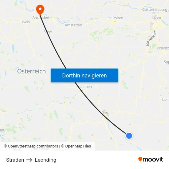 Straden to Leonding map