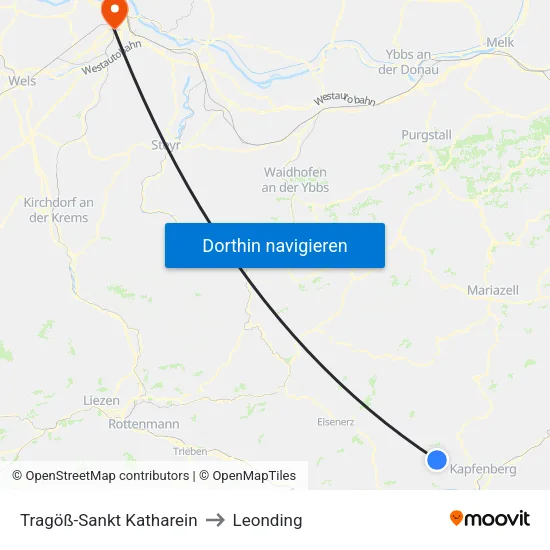 Tragöß-Sankt Katharein to Leonding map