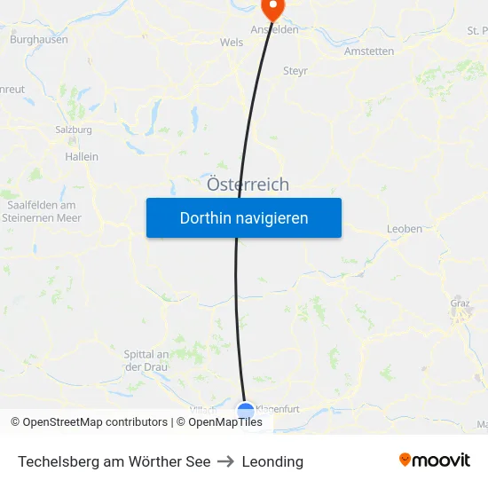 Techelsberg am Wörther See to Leonding map