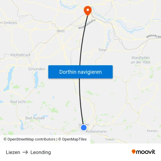 Liezen to Leonding map