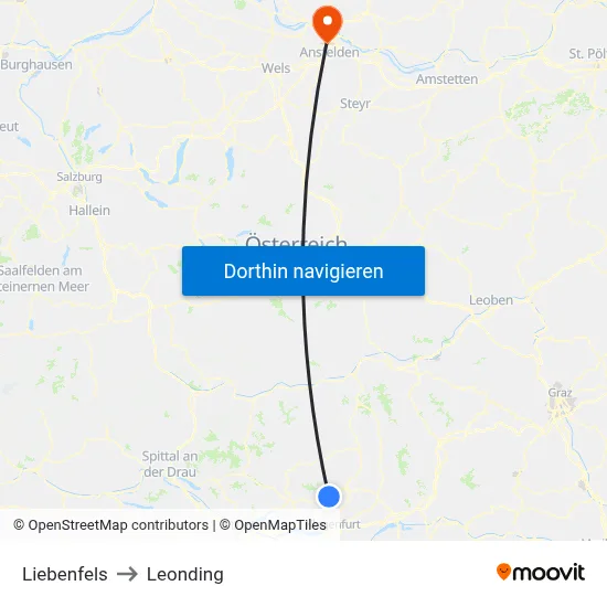 Liebenfels to Leonding map