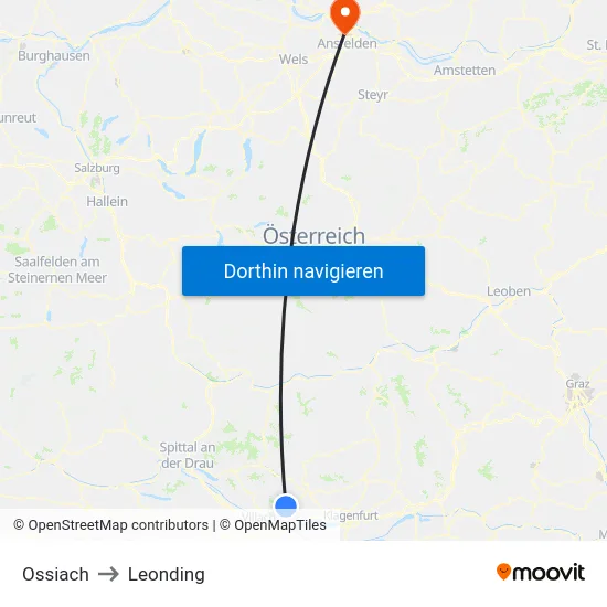 Ossiach to Leonding map