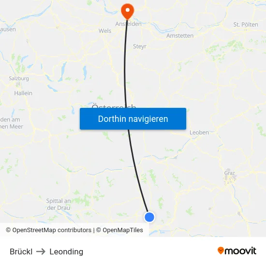 Brückl to Leonding map
