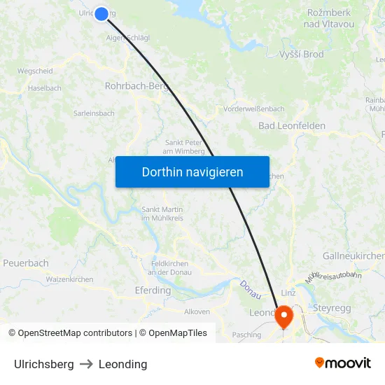 Ulrichsberg to Leonding map