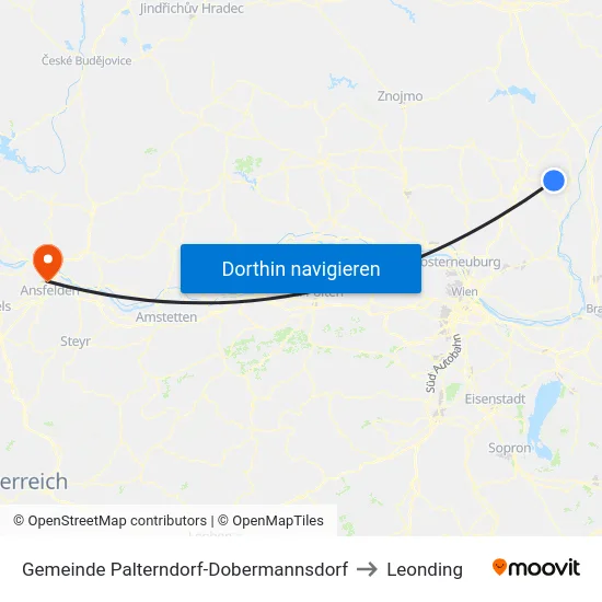 Gemeinde Palterndorf-Dobermannsdorf to Leonding map