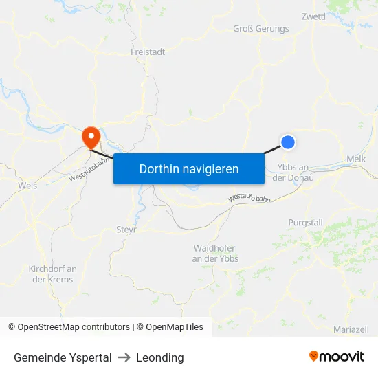 Gemeinde Yspertal to Leonding map