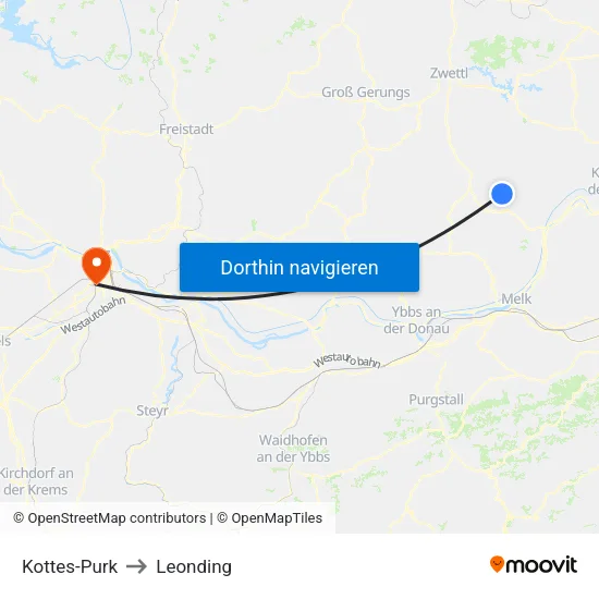 Kottes-Purk to Leonding map