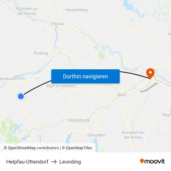 Helpfau-Uttendorf to Leonding map