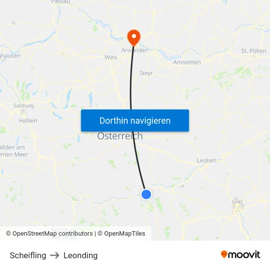 Scheifling to Leonding map