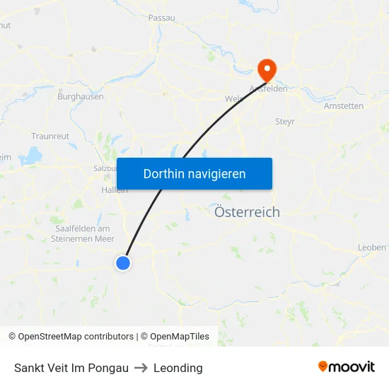 Sankt Veit Im Pongau to Leonding map