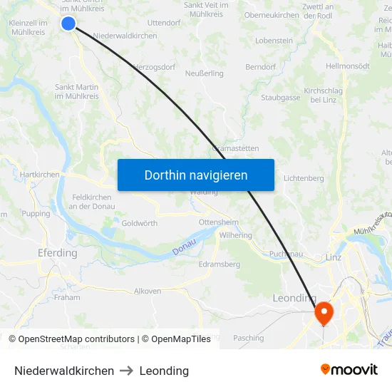 Niederwaldkirchen to Leonding map