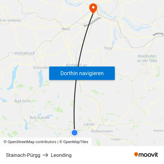 Stainach-Pürgg to Leonding map