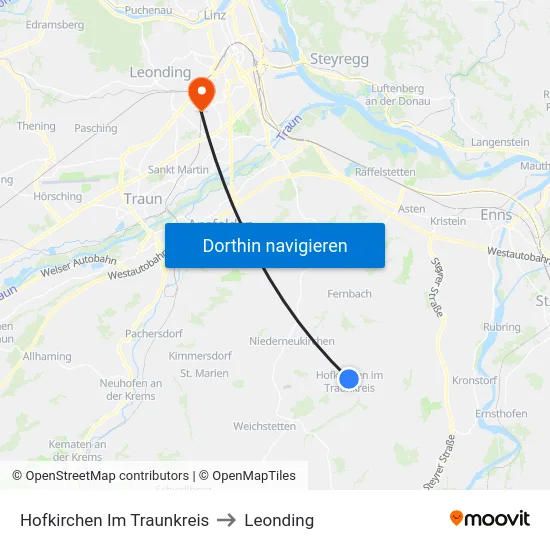 Hofkirchen Im Traunkreis to Leonding map