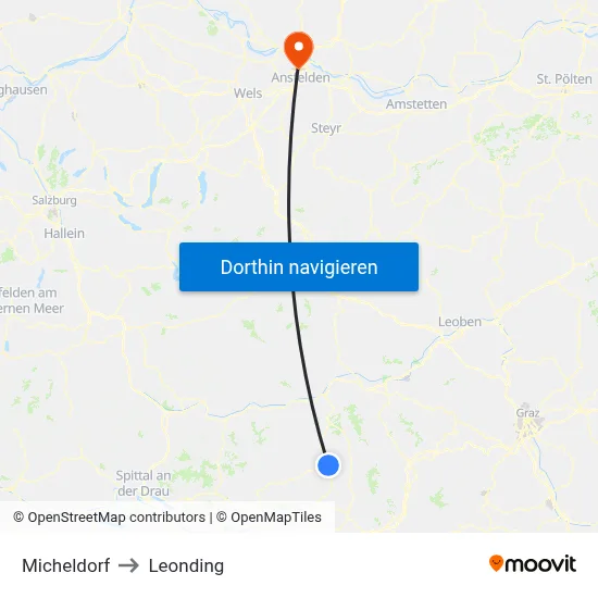 Micheldorf to Leonding map